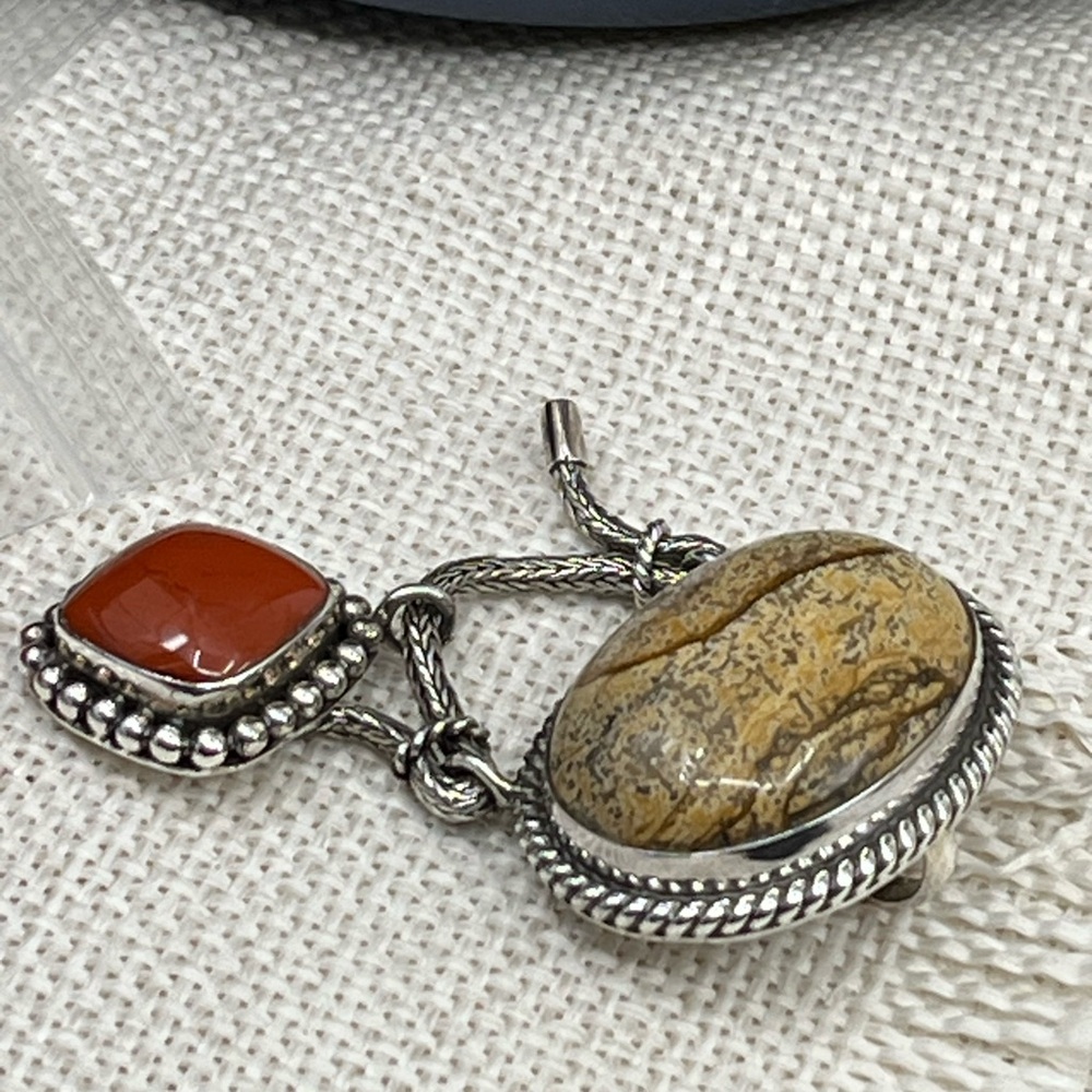 Vintage Sterling Silver Brooch Pendant with Red Jasper, Balinese QVC - Picture 15 of 17